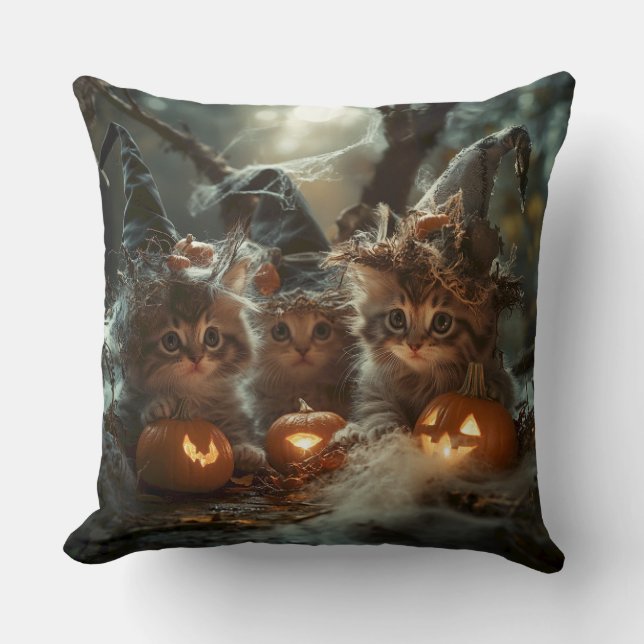 Schattige Halloween Kittens met pompoenen Kussen (Voorkant)