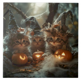 Schattige Halloween Kittens met pompoenen Tegeltje