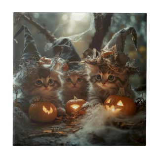 Schattige Halloween Kittens met pompoenen Tegeltje