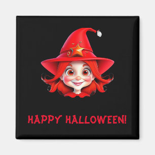 Schattige Halloween Kleine Heks Rode Haar Magische Magneet