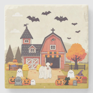 Schattige Halloween koe en boerderij Stenen Onderzetter