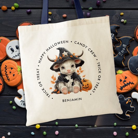 Schattige Halloween Koe Heks Gepersonaliseerd Snoe Tote Bag