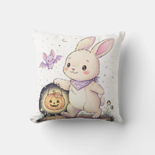 Schattige Halloween-konijn met pompoenlantaarn en Kussen