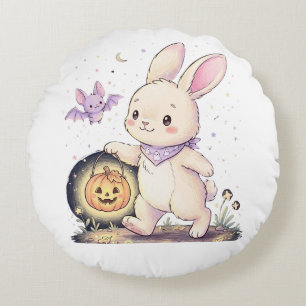 Schattige Halloween-konijn met pompoenlantaarn en Rond Kussen