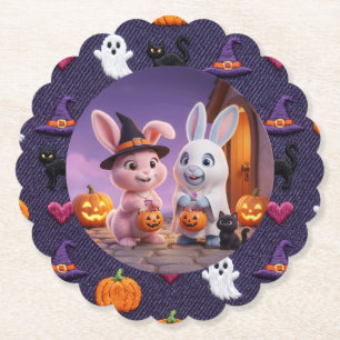 Schattige Halloween Konijnen Trick or Treat Papier Kartonnen Onderzetters