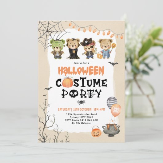 Schattige Halloween Kostuum Party Kinder Kaart (Staand voorkant)