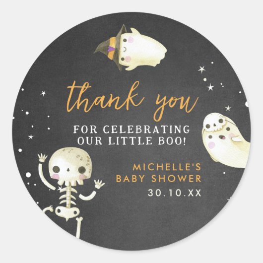 Schattige Halloween Little Boo Baby shower Dank u Ronde Sticker (Voorkant)