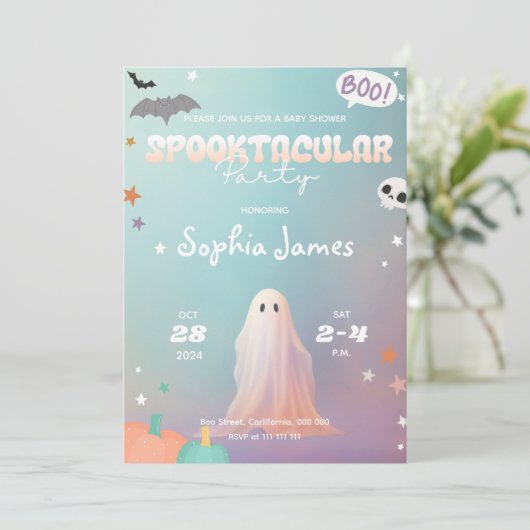 Schattige Halloween Little Boo Babyshower Spooktac Kaart (Staand voorkant)