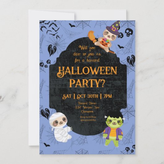 Schattige Halloween Luiaard 2 Feestje Kaart (Voorkant)