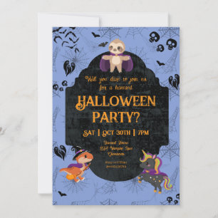 Schattige Halloween luiaard, Dino, Eenhoorn Feestj Kaart