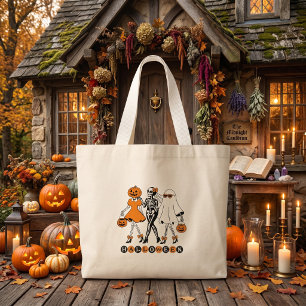 Schattige Halloween-meisjes skelet geest pompoen Grote Tote Bag