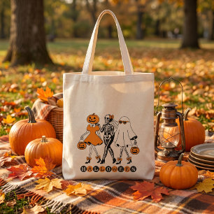 Schattige Halloween-meisjes skelet geest pompoen Tote Bag