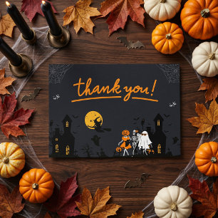 Schattige Halloween-meisjes skelet spook pompoen Bedankkaart