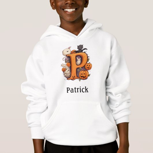 Schattige Halloween Monogram Letter P Hoodie (Voorkant)