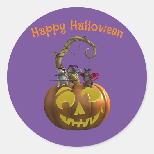 Schattige Halloween Mouse Trio Ronde Sticker (Voorkant)