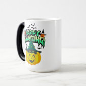 Schattige Halloween ontwerp met pompoen en een zwa Magische Mok (Voorkant links)