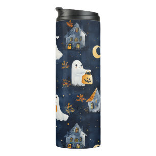 Schattige Halloween ontwerp met spoken en pompoene Thermosbeker