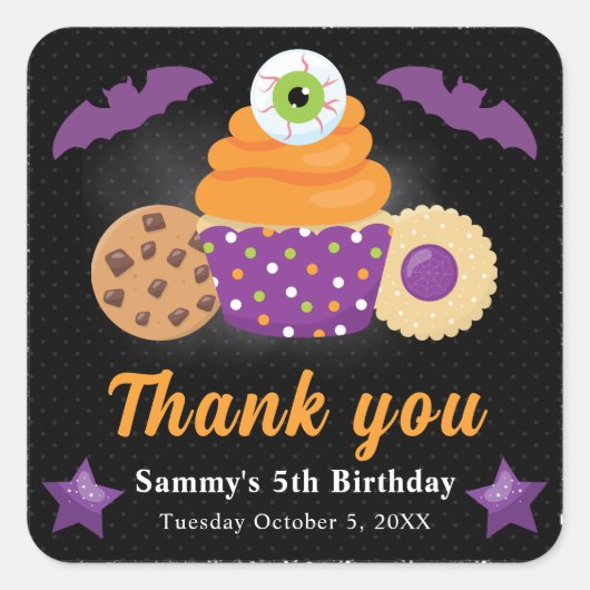 Schattige Halloween Oogbal Cupcake Kinderverjaarda Vierkante Sticker (Voorkant)