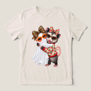 Schattige Halloween opossum Geest Herfst Pompoen Tri-Blend Shirt