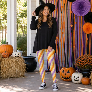 Schattige Halloween paarse en oranje strepen Leggings