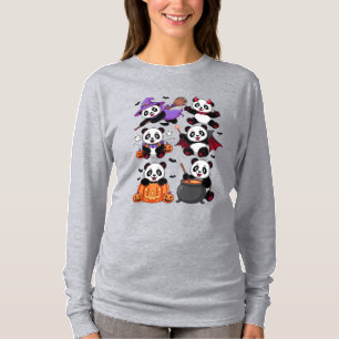 Schattige Halloween Pandas Heks Duivel Pompoen T-shirt