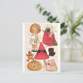 Schattige Halloween 🎃 papierdollars  Briefkaart (Staand voorkant)