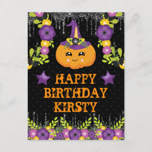 Schattige Halloween Pompoen Bloem Happy Verjaardag Briefkaart