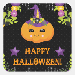 Schattige Halloween pompoen bloem Vierkante Sticker