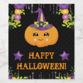 Schattige Halloween pompoen bloem Wijn Etiket (Enkel label)