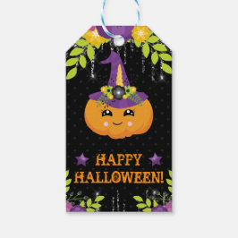Schattige Halloween Pompoen Bloemen Cadeaulabel