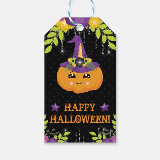 Schattige Halloween Pompoen Bloemen Cadeaulabel (Voorkant)