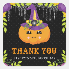 Schattige Halloween Pompoen Bloemige Verjaardag Vierkante Sticker