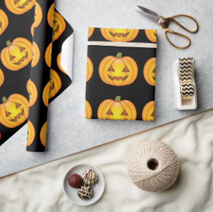 Schattige Halloween Pompoen Cartoon Illustratie Cadeaupapier