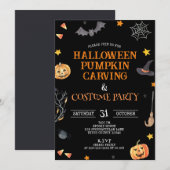 Schattige Halloween Pompoen Carving & Kostuum Fees Kaart (Voorkant / Achterkant)