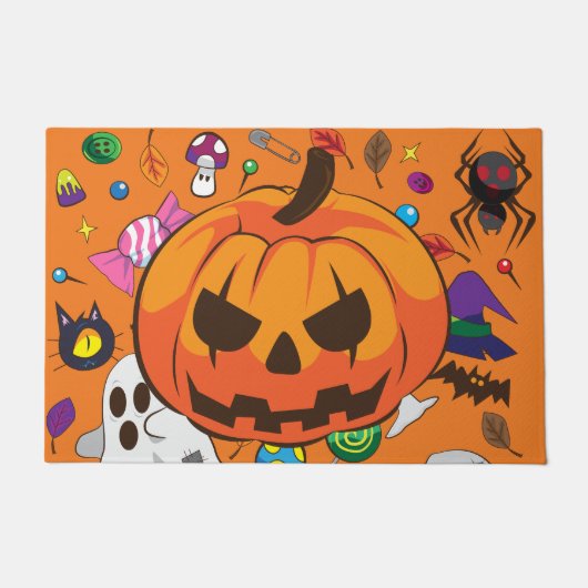 Schattige Halloween Pompoen & Geest Deurmat (Voorkant)