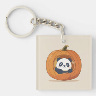 Schattige Halloween Pompoen Panda Sleutelhanger