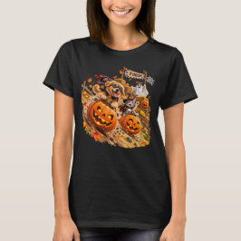 Schattige Halloween Pompoen Race Hond Kat  T-shirt