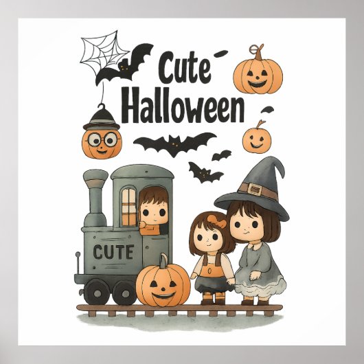 Schattige Halloween Poster – Ghost, Witch & Boo Tr (Voorkant)
