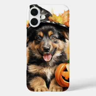 SCHATTIGE HALLOWEEN PUPPYHOND MET POMPOENEN iPhone 16 PLUS HOESJE