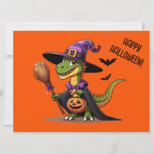 Schattige Halloween Raptor/Dinosaurus Heks Feestdagenkaart
