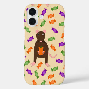 Schattige Halloween-rat en pompoen iPhone 16 Hoesje