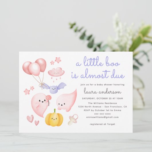 Schattige Halloween Roze Geest Een Beetje Boo Baby Kaart (Staand voorkant)