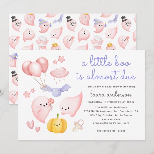 Schattige Halloween Roze Geest Een Beetje Boo Baby Kaart (Voorkant / Achterkant)