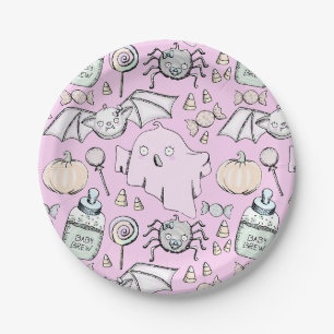 Schattige Halloween Roze Kids Verjaardagsfeestje B Papieren Bordje