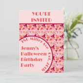 Schattige Halloween Roze Meisje Verjaardagsfeest Kaart (Staand voorkant)