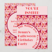 Schattige Halloween Roze Meisje Verjaardagsfeest Kaart (Voorkant / Achterkant)