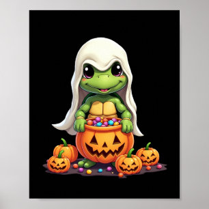 Schattige Halloween Schildpad Geest met Snoep (1) Poster