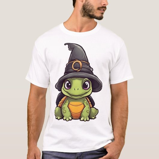 Schattige Halloween schildpad met een heksenhoed. T-shirt (Voorkant)
