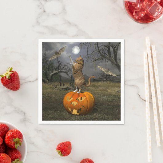 Schattige Halloween Sinaasappel Kat Batting Bats Servetten (Insitu)