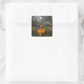 Schattige Halloween Sinaasappel Kat Batting Bats Vierkante Sticker (Tas)